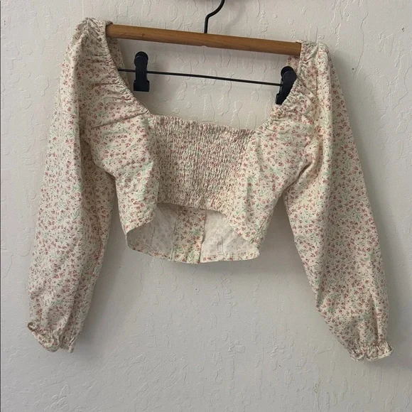Urban Outfitters Love Struck White Cream Pink Crop Hook Blouse XS - Picture 6 of 6